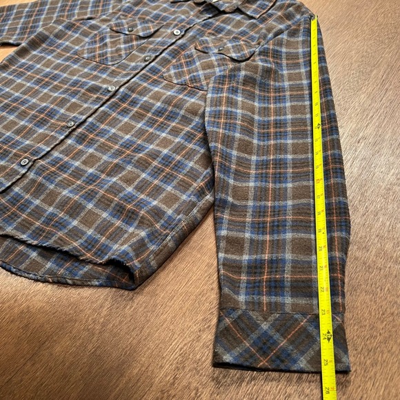 American Vintage Manufacturing Co Plaid Flannel Shirt Brown Blue L AVH21170LW - Picture 7 of 9